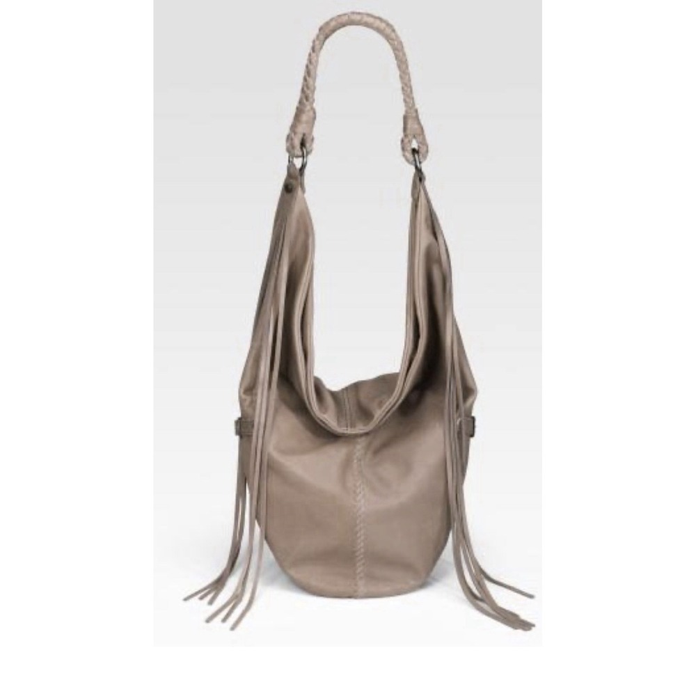 Linea Pelle Vanessa Hobo Shoulder Bag Large Fringe Brown Braided Strap #6